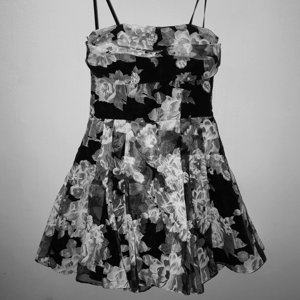 Strapless Black and White Floral Windsor Dress